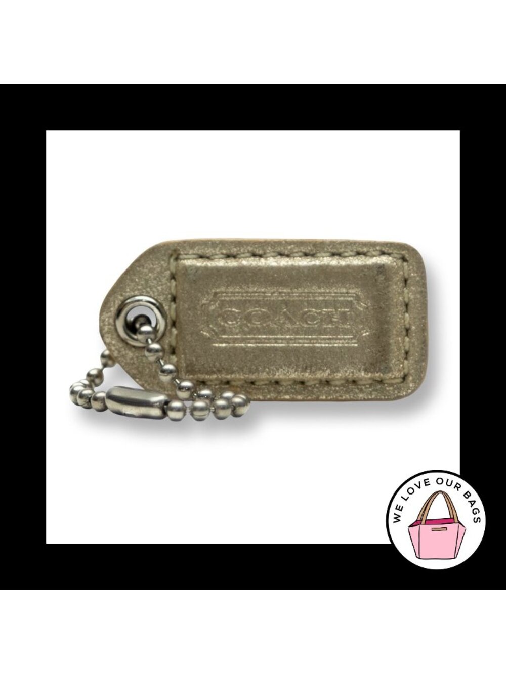 COACH Y2K VINTAGE Hang Tag Bag 1.5" Charm Keychain Fob Light Gold Leather Nickel